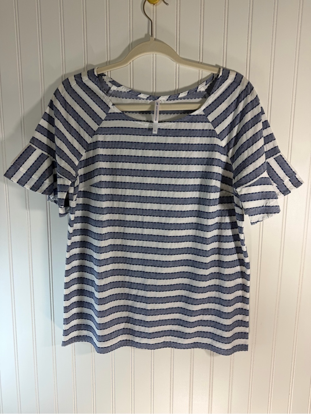 Southern Tide Blue and White Striped Ruffle Sleeve Top Size Small